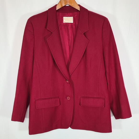 Pendleton Women's 100% Virgin Wool Skirt Blazer Set Maroon Red Vtg Size 12 - Picture 3 of 14
